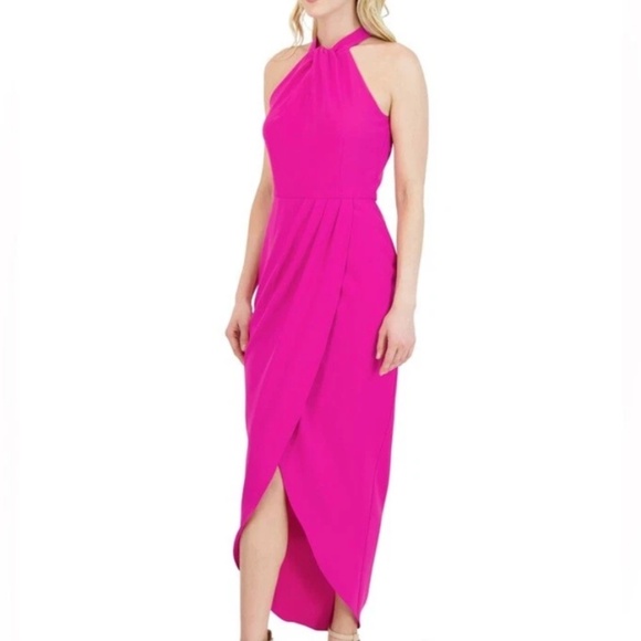 Julia Jordan Womens Knot-Neck Midi Tulip-Hem Halter Fuchsia Dress Size 8 - Picture 3 of 17